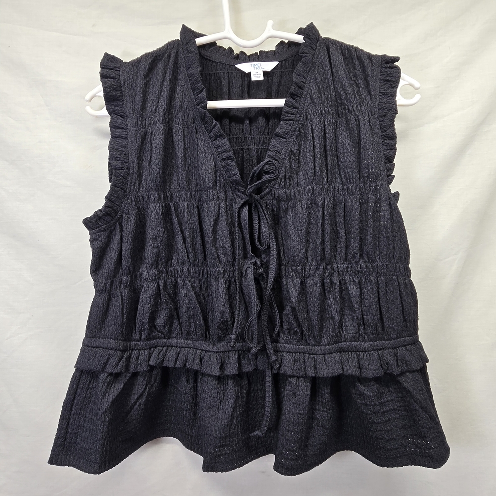 Time and Tru Black Sleeveless Ruffle Tie-Front Blouse Size 8-10 Medium